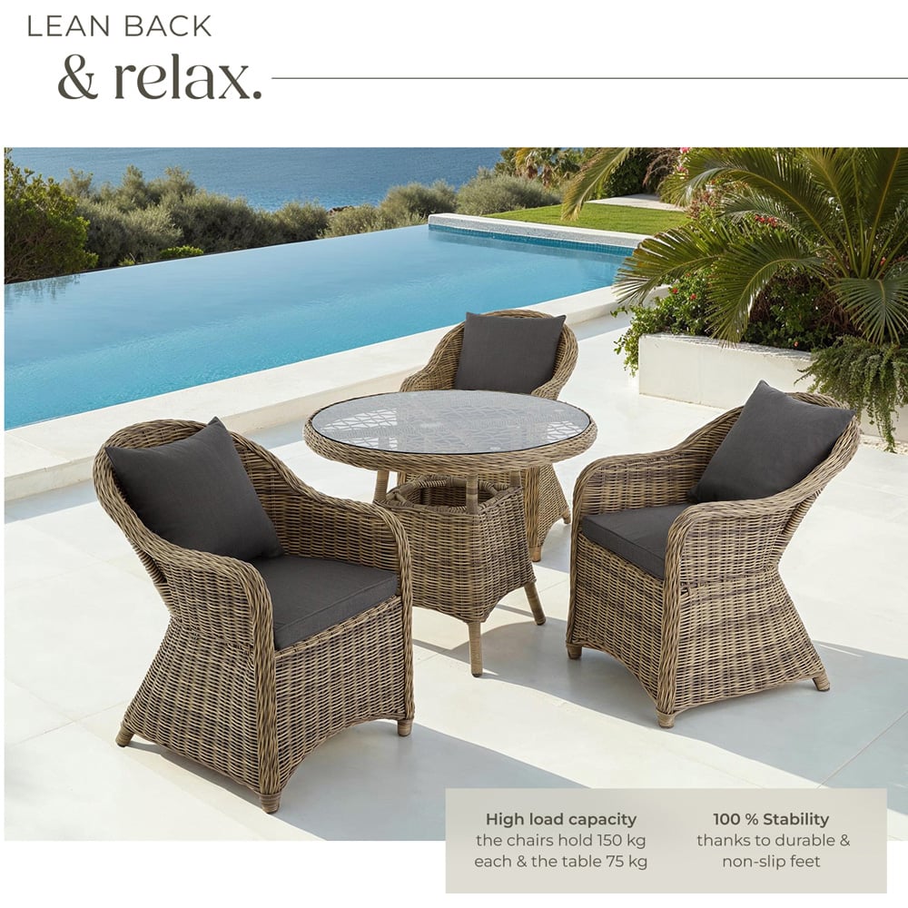 tectake Zurich 3 Seater Poly Rattan Garden Bar Dining Table Nature Image 5