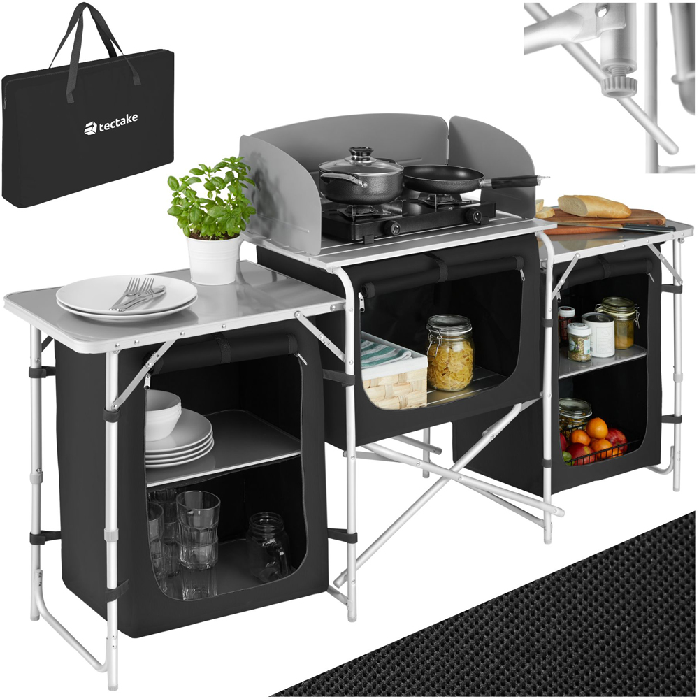 tectake 5 Compartments Black Foldable Camping Kitchen Image 2