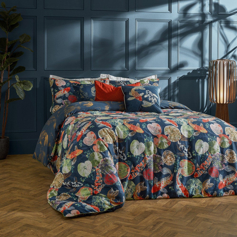 Paoletti Koi Double Midnight Pond Reversible Duvet Cover Set Image 4