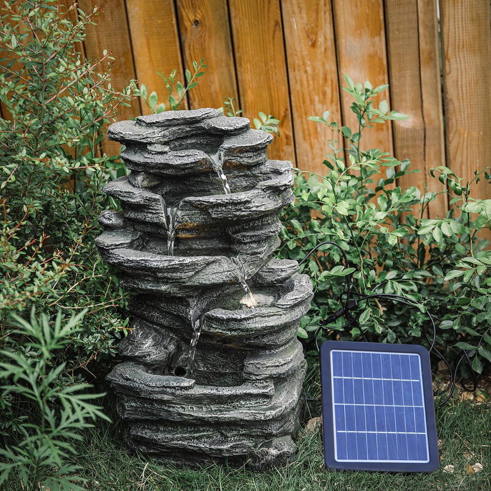 Living and Home Solar Grey Rockery Water Fountain with LED Lights Image 7