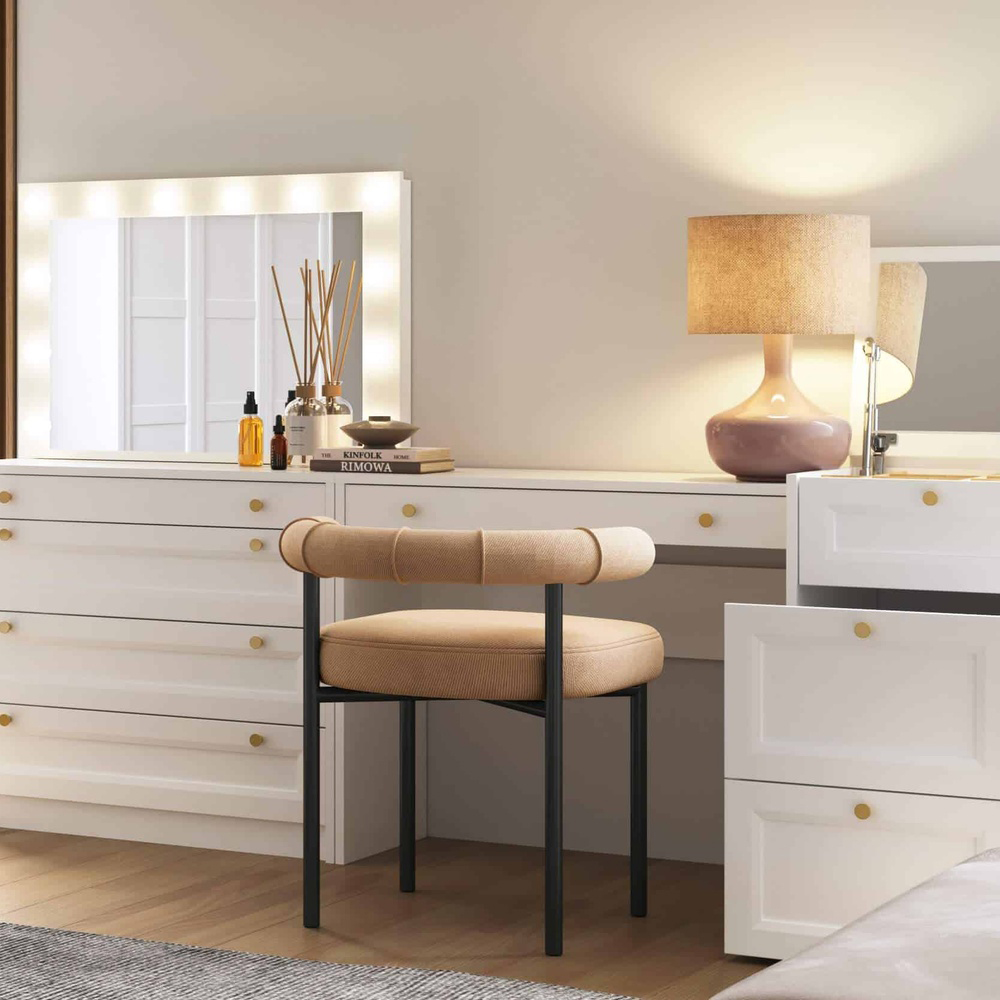 Impact Furniture Rel White Narrow Dressing Table Stool with Mirror Image 6
