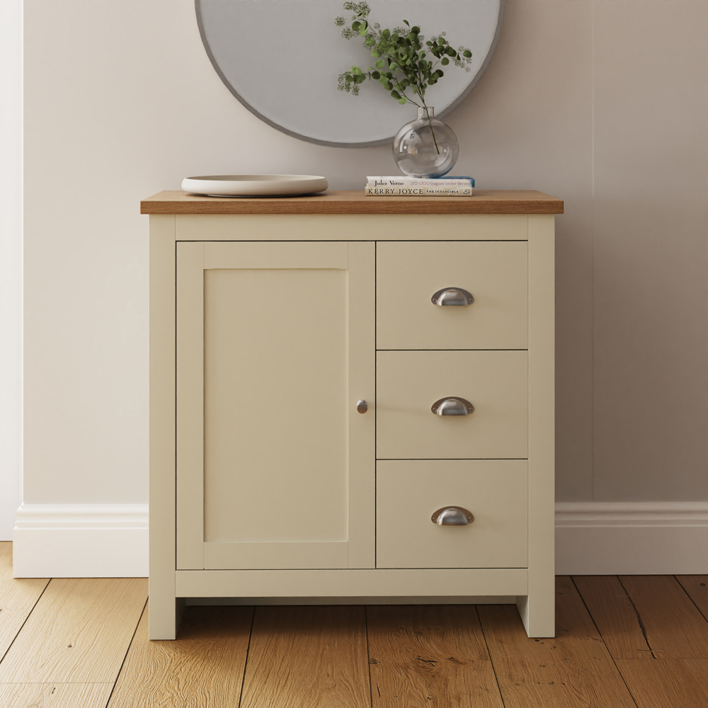 GFW Lancaster Single Door 3 Drawer Cream Sideboard Image 7