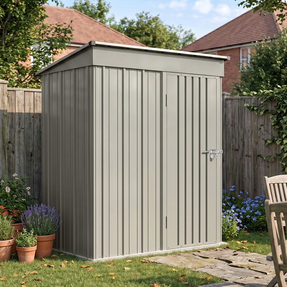 Living and Home 3 x 5ft Grey Metal Pent Compact Garden Storage Shed Image 3