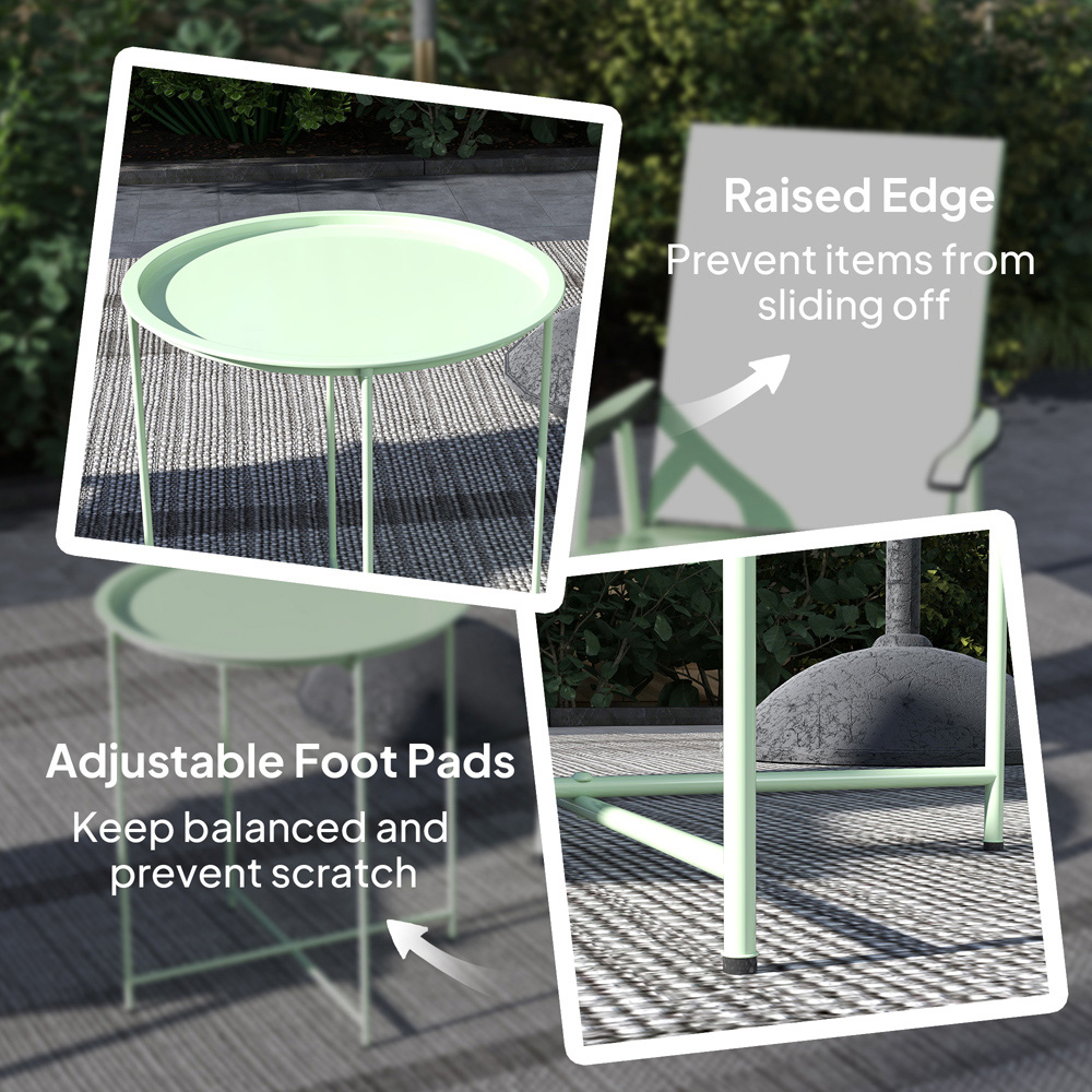 Outsunny Green Round Garden Side Table with Removable Tray Image 6