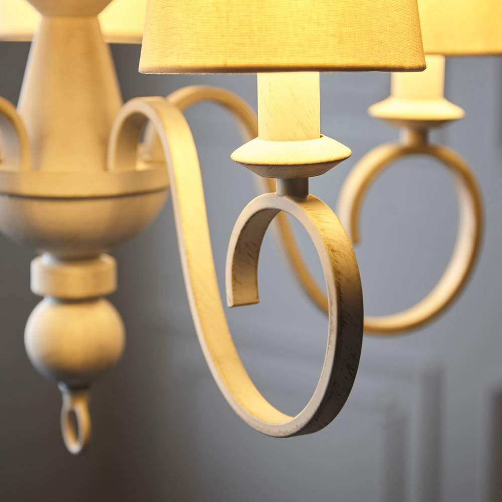 Merano Foligno Distressed White Multi Arm Vintage White Fabric Pendant Ceiling Light Image 5