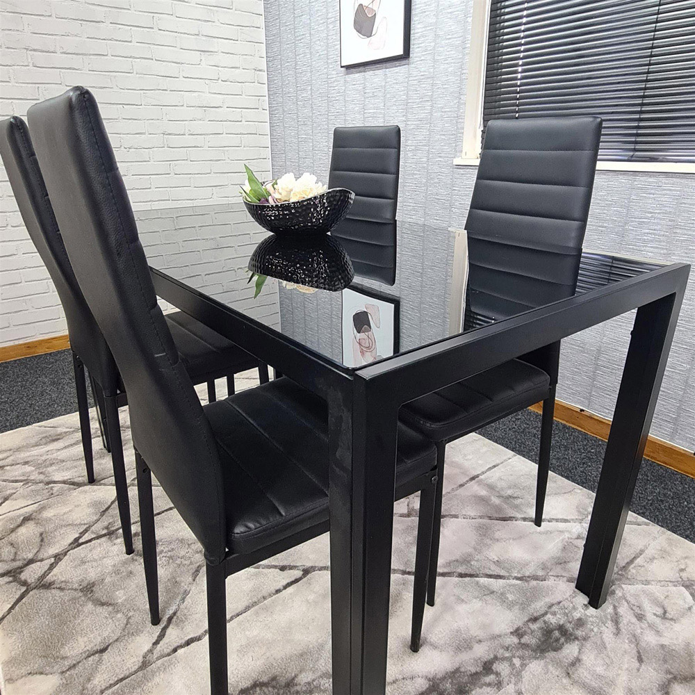 Portland 4 Seater Leather Dining Set Black and Grey Image 4