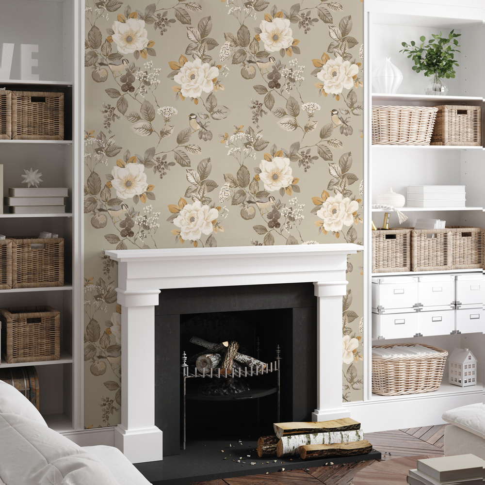 Belgravia Decor Bramble Floral Motif Beige Wallpaper Image 2