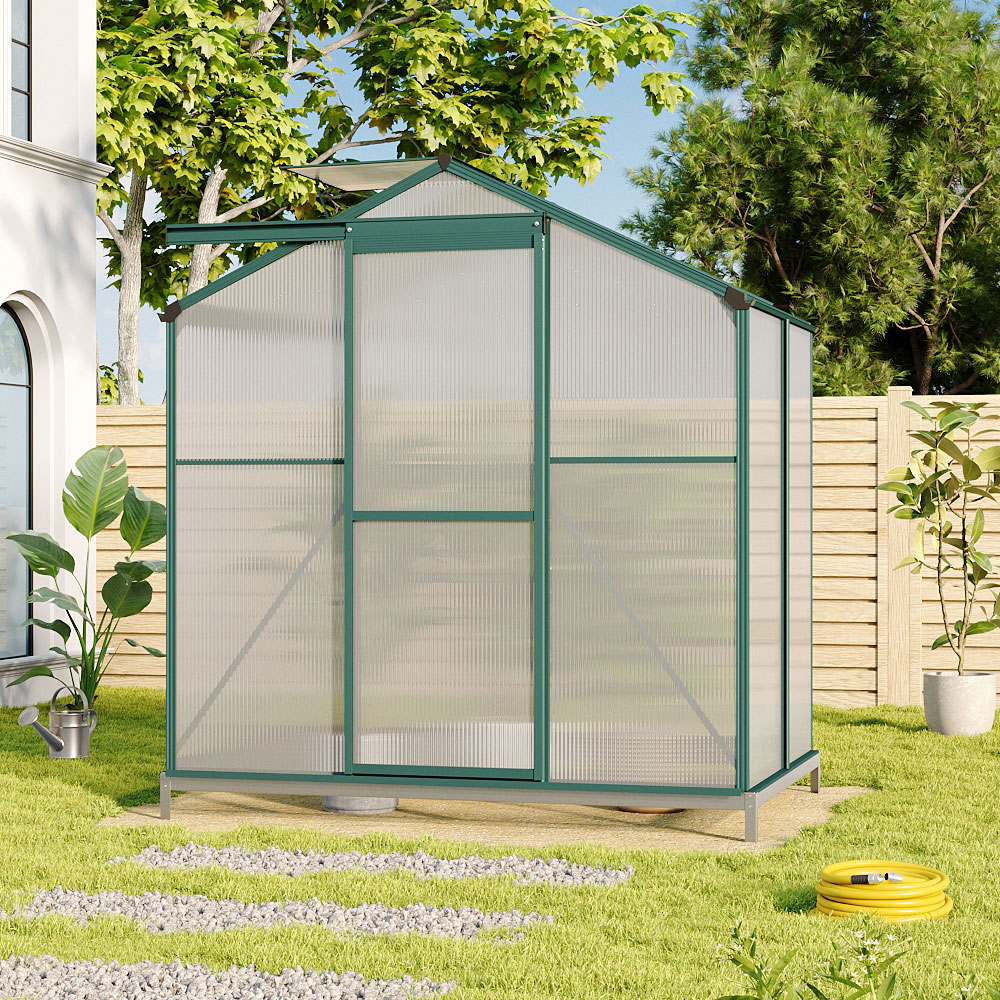 Living and Home 6.2 x 4.2ft Aluminium Hobby Greenhouse with Base and Window Opening Image 2
