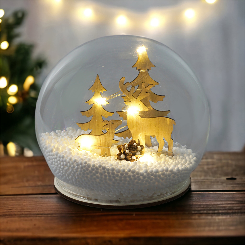 Xmas Haus Light Up Reindeer Snow Globe Image 2