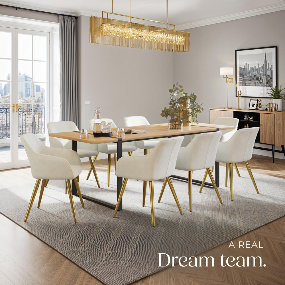 tectake Marilyn Set of 4 Cream and Gold Velvet Look Padded Accent Chairs Image 8