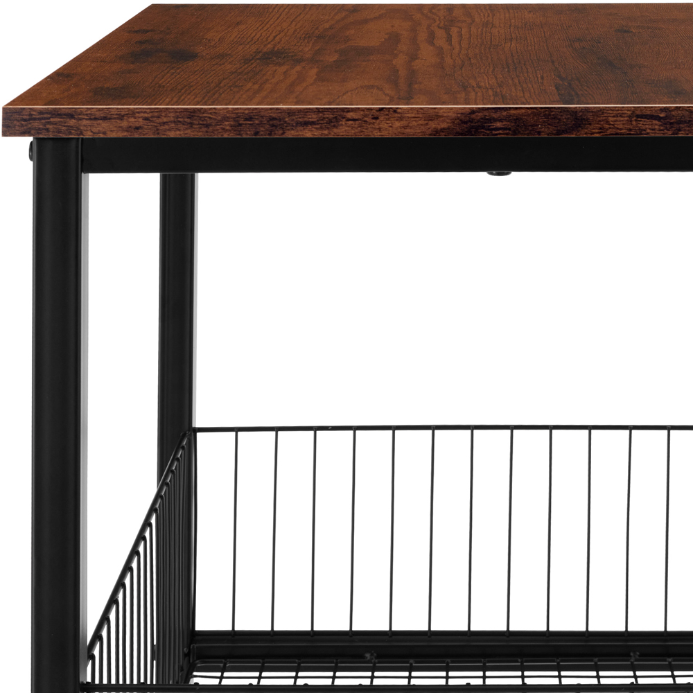 tectake Grimsby Dark Wood Bedside Table with Mesh Basket Image 6