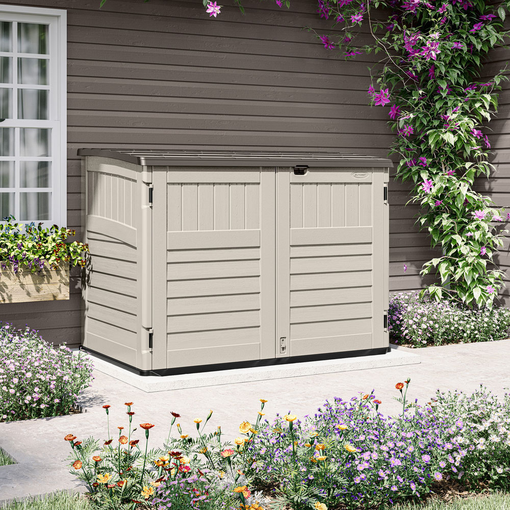 Suncast 4 x 3.2ft Vanilla Stow Away Wheelie Bin Shed Image 2