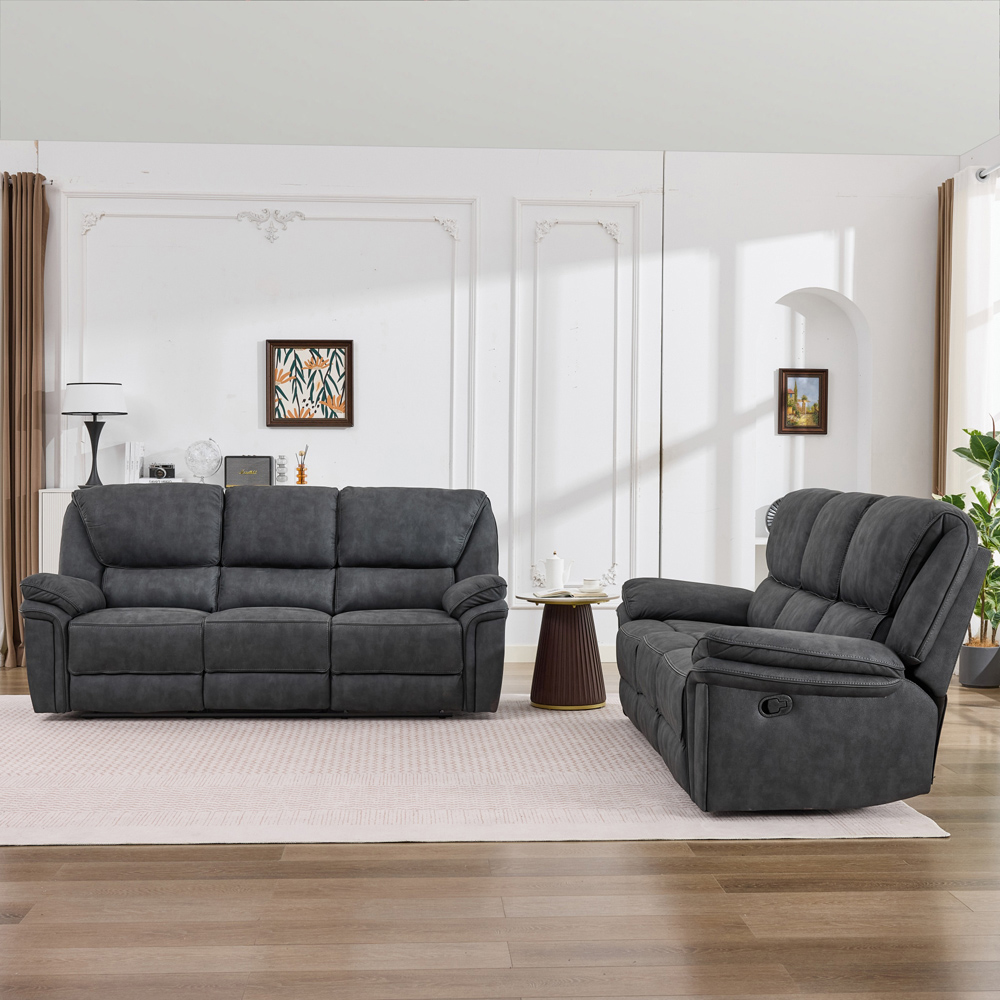 Langham 6 Seater Dim Grey Leathaire Manual Recliner Sofa Set Image 6