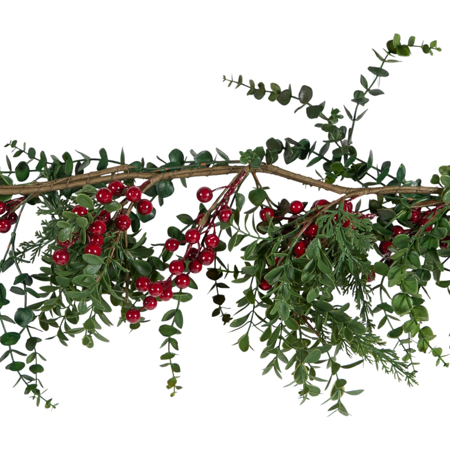 Red Berries Boxwood Garland - Green and Red Image 2