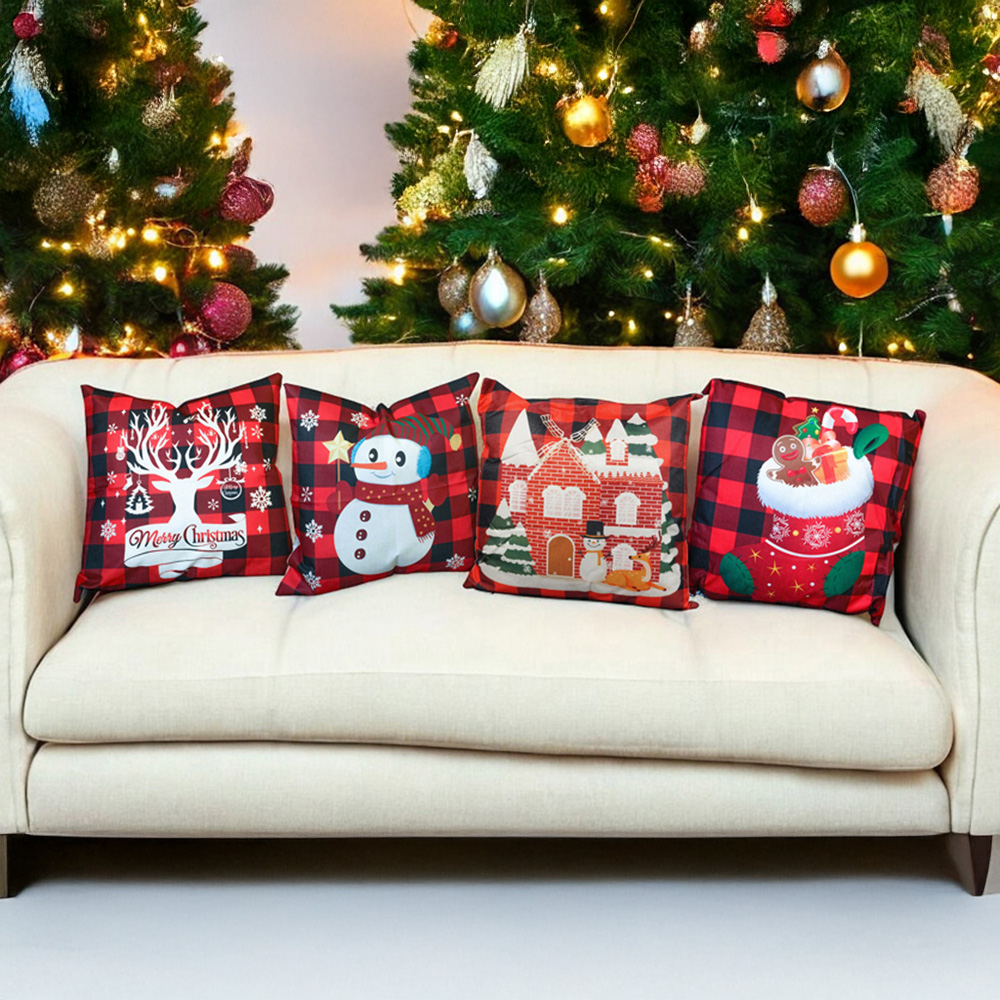 Xmas Haus Festive Black and Red Plaid Snowman Christmas Cushion 45 x 45cm Image 3
