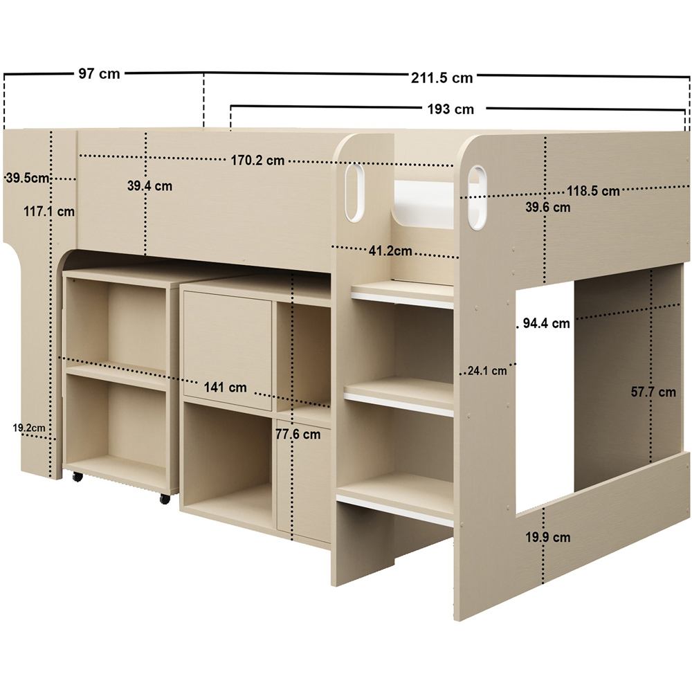 Flair Leo Scandi Light Oak Mid Sleeper Bed with Desk and Storage Image 8