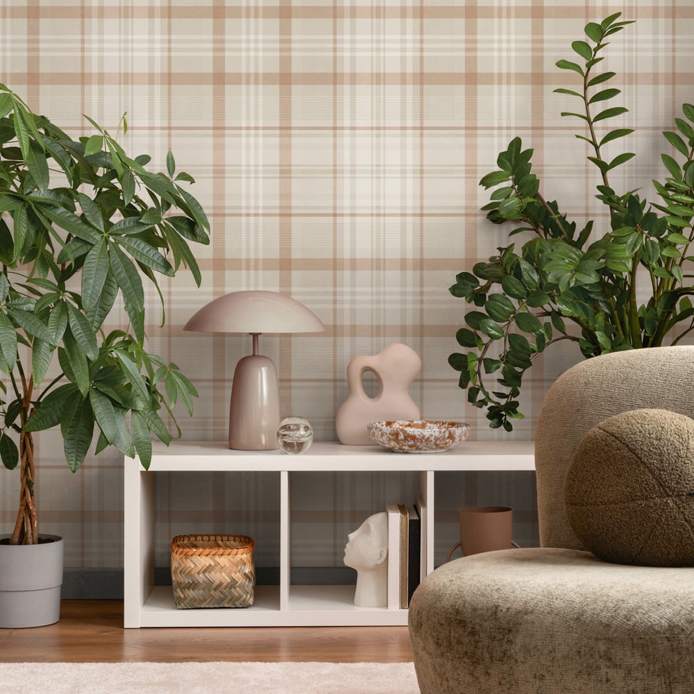 Holden Decor Kirkham Check Orange Wallpaper Image 3