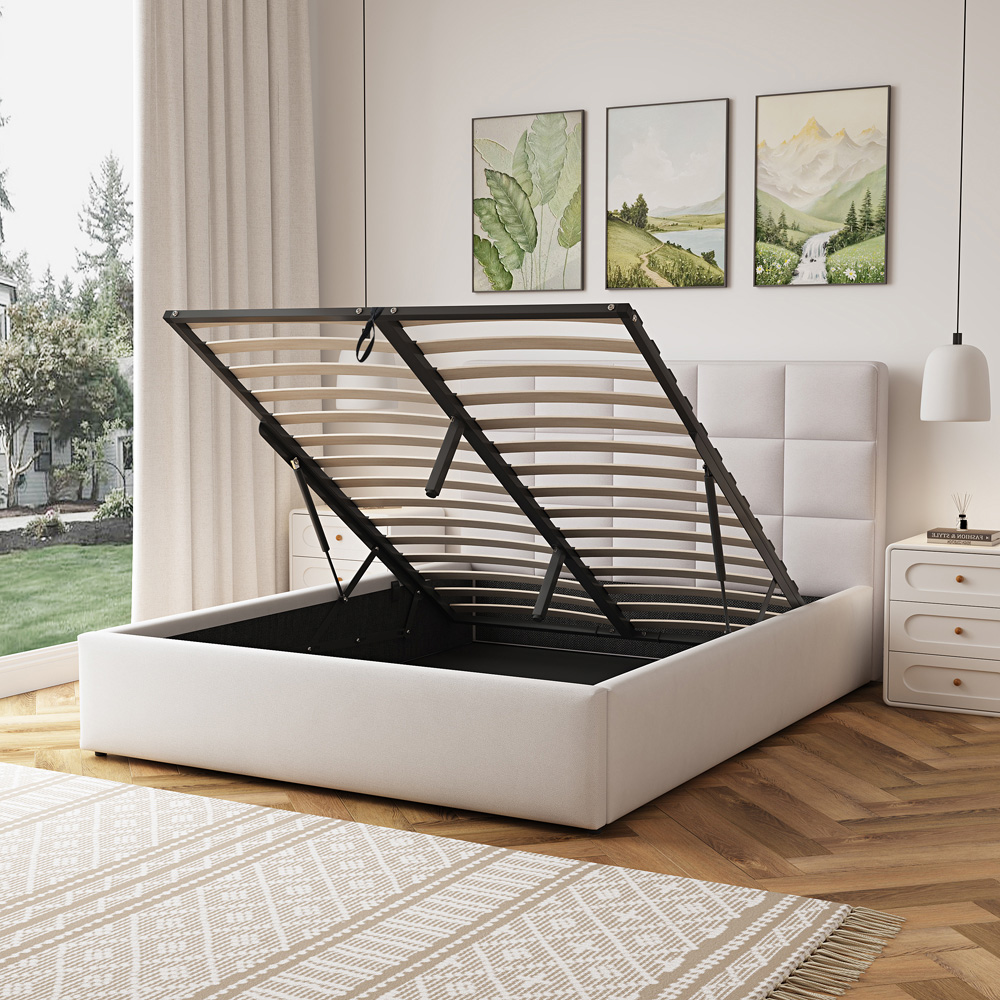 Artemis Home Richwood King Size Beige Linen Upholstered Ottoman Bed Image 3