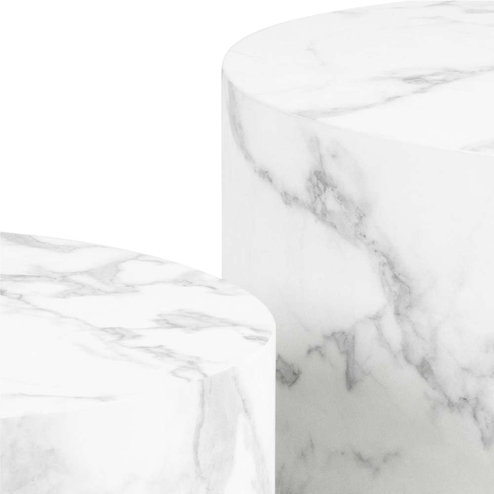 Florence Dice White Marble and Carrara Rough Paper Effect Round Coffee Table Set of 2 Image 5