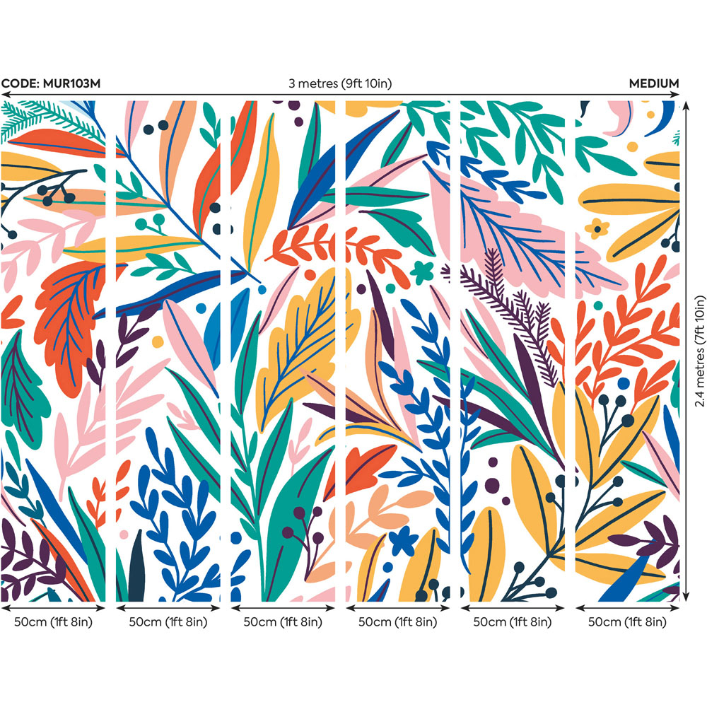 Origin Murals Patterned Leaves Multicolour Wall Mural Image 3