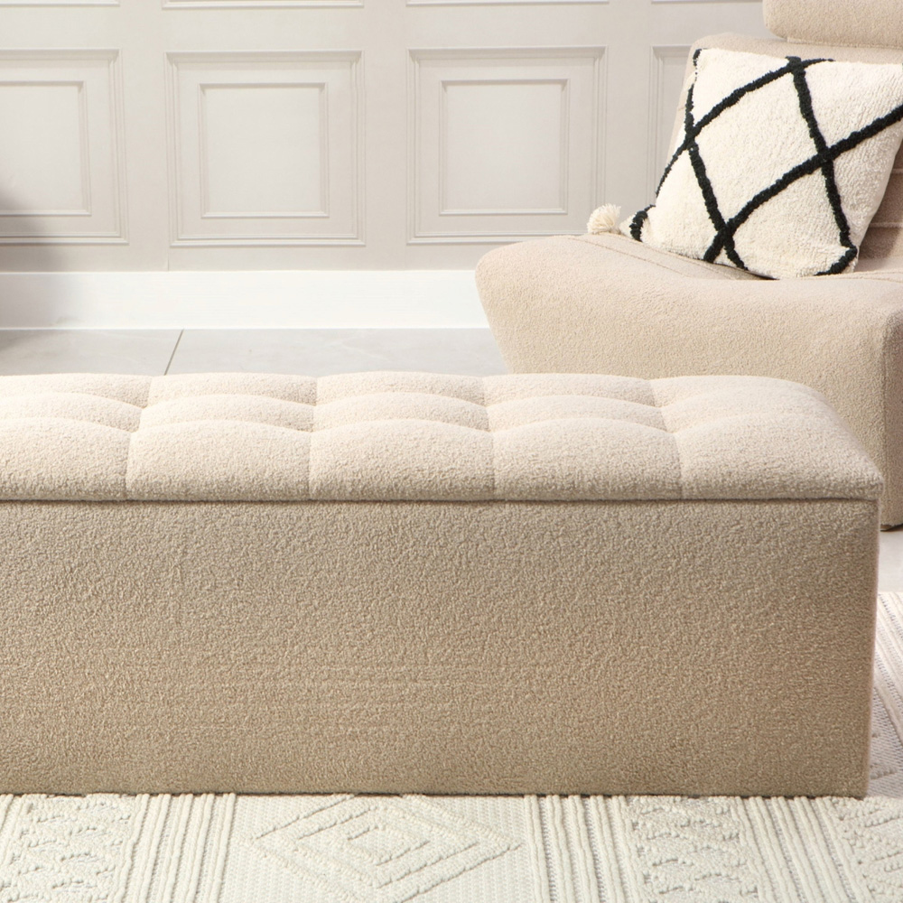 Desser Furniture Medium Rectangular Latte Boucle Fabric Storage Ottoman Image 9