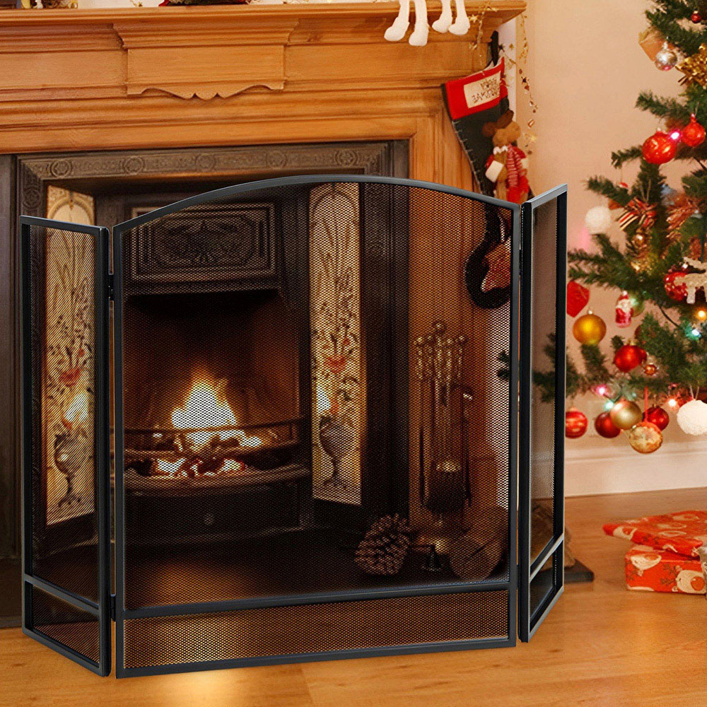 Costway Black 3 Panel Folding Fire Guard Image 4