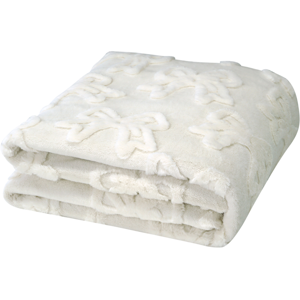 Bow Faux Fur Heated Electric Throw White Image 2
