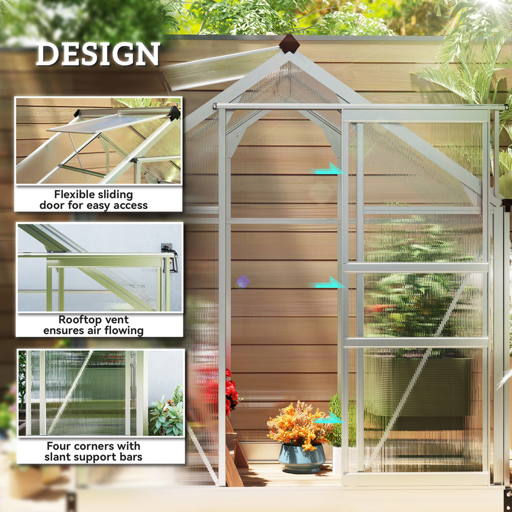Outsunny Galvanised Aluminium Polycarbonate 6 x 4ft Walk-In Greenhouse Image 8