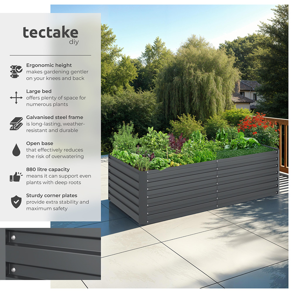 tectake Galvanised Steel Raised Garden Bed 880L 200 x 80 x 56cm Image 2