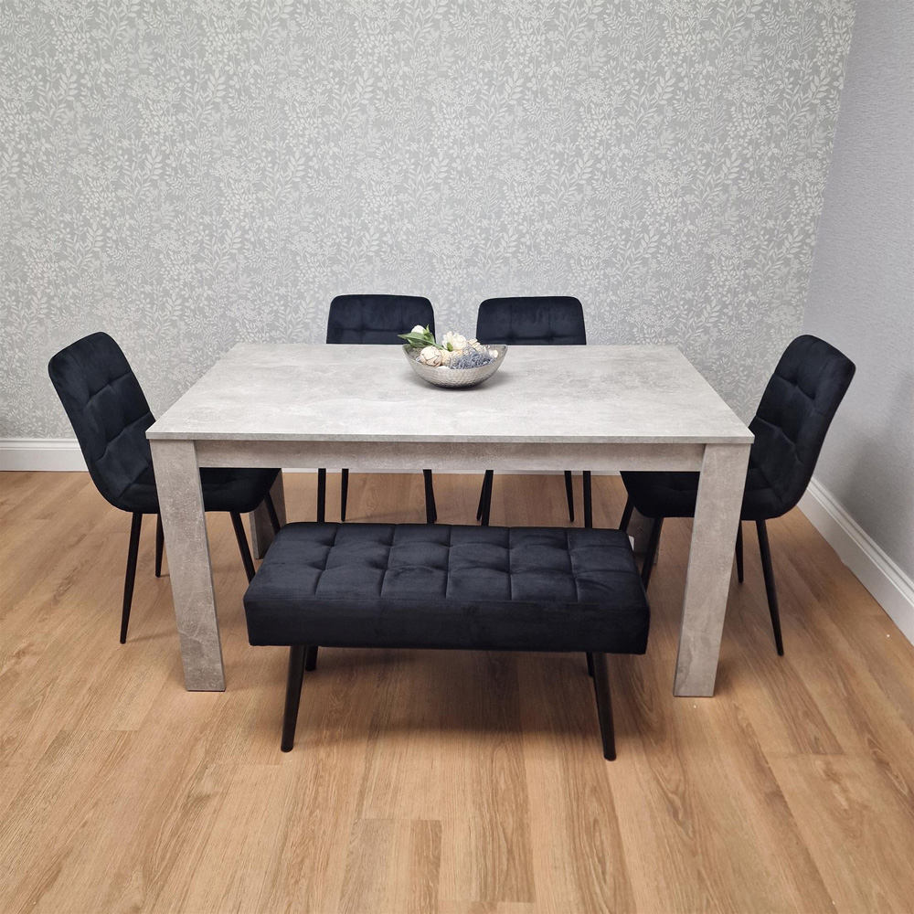 Kosy Koala Rocco 5 Seater Wooden Velvet Dining Bench Set Stone Grey and Black Image 4