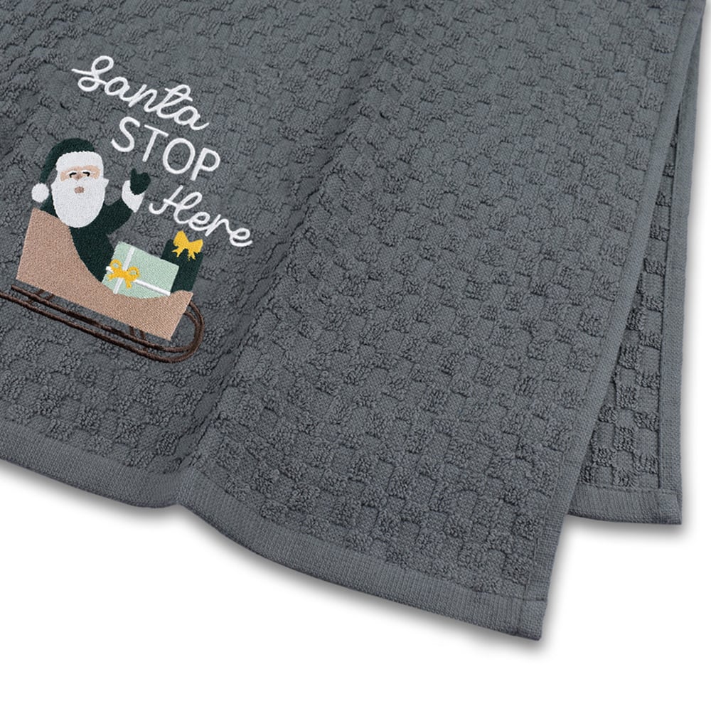 Noel Square Santa Stop Grey Tea Towel 3 Pack Image 5