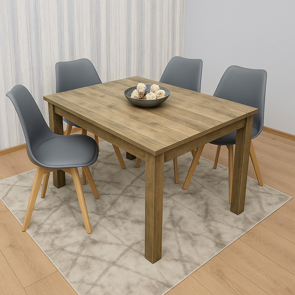 Portland 4 Seater Plastic and Leather Dining Set Rustic Effect and Grey Image 4