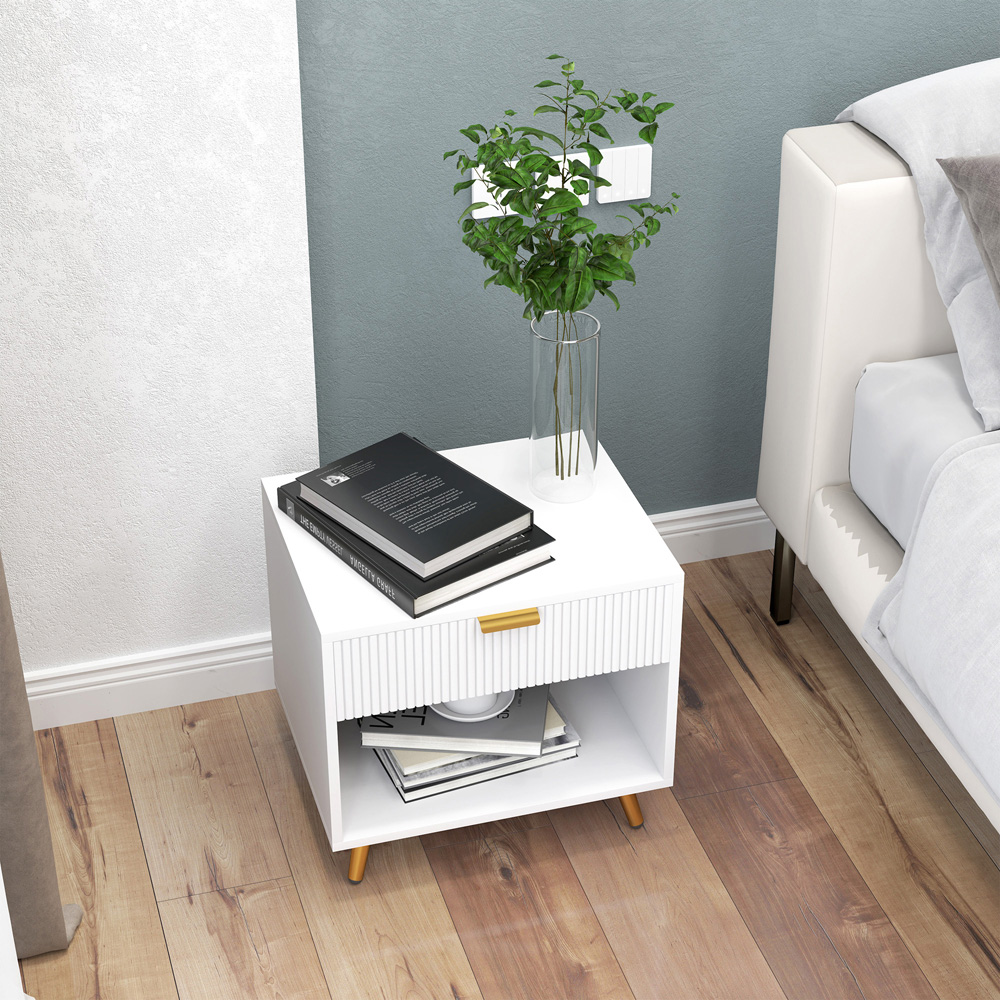 Portland Single Drawer Single Shelf White Bedside Table Image 4