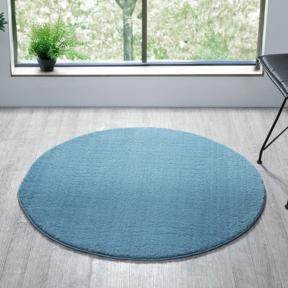 Desire Rugs Comfy Blue Anti Slip Felt Backing Round Rug 100cm Image 2