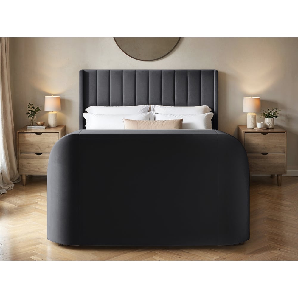 Flair Fallon Double Grey Velvet TV Side Lift Ottoman Bed Image 4
