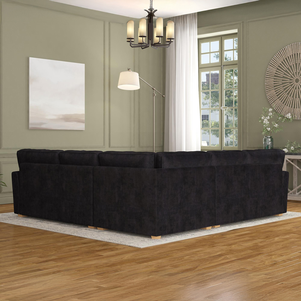 Wendleberry 4 Seater Ebony Plush Velvet Fixed Back Corner Sofa Image 6