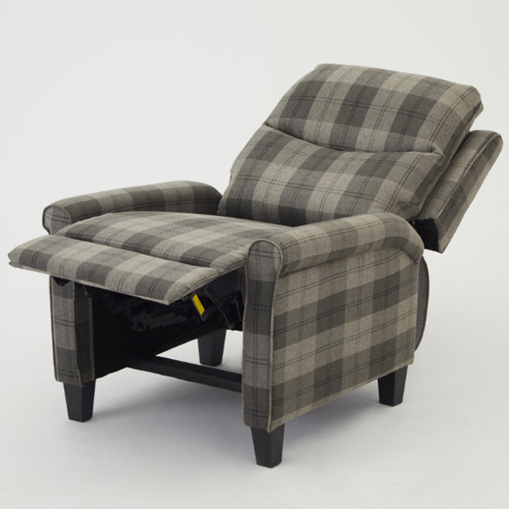 Home Detail Evan Grey Tartan Manual Recliner Chair Image 5