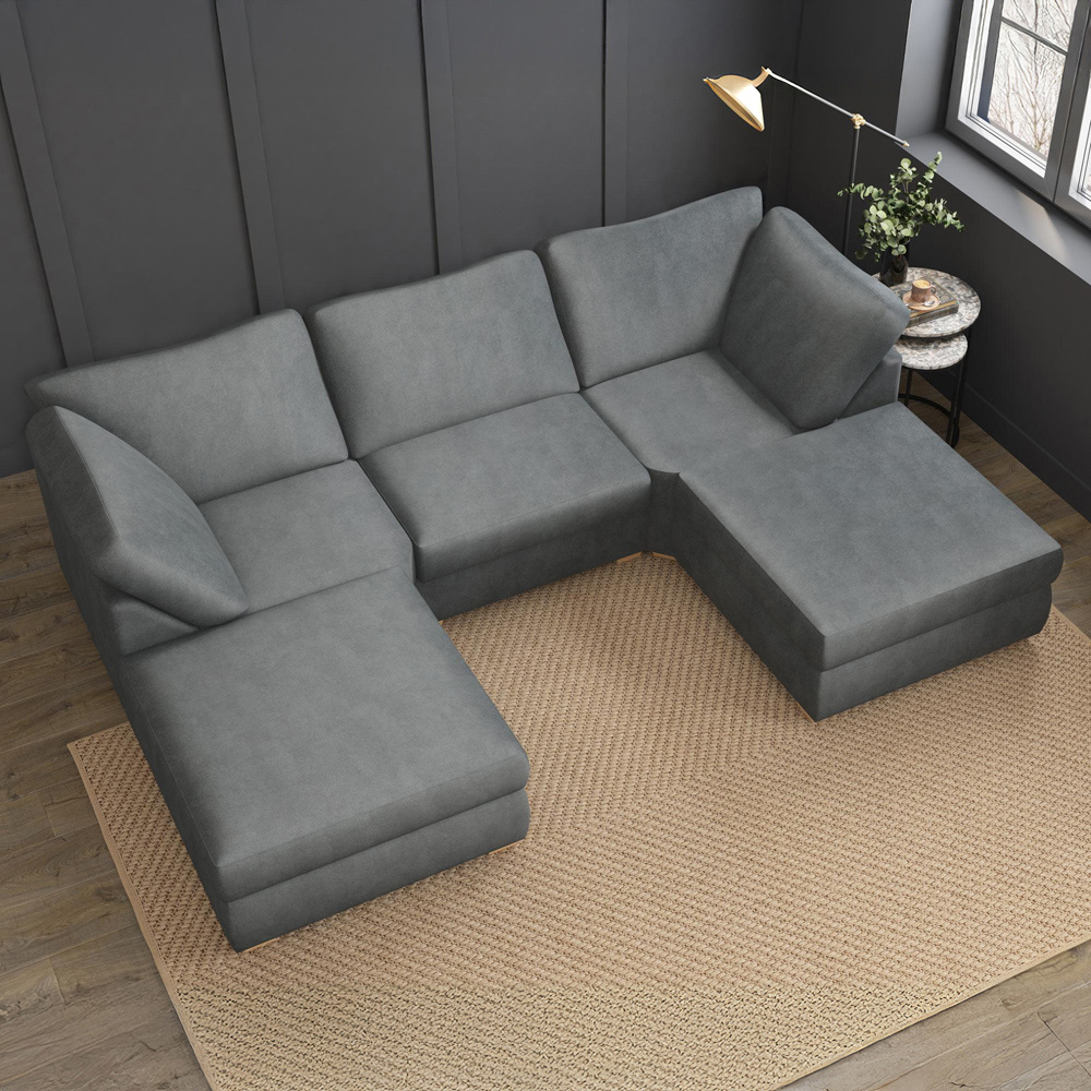 Nestle 5 Seater Steel Plush Velvet Fixed Back U-Shape Sofa Image 7