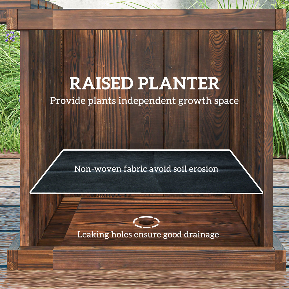 Outsunny Wooden Raised Garden Bed with Bench 40 x 38 x 176cm Image 7