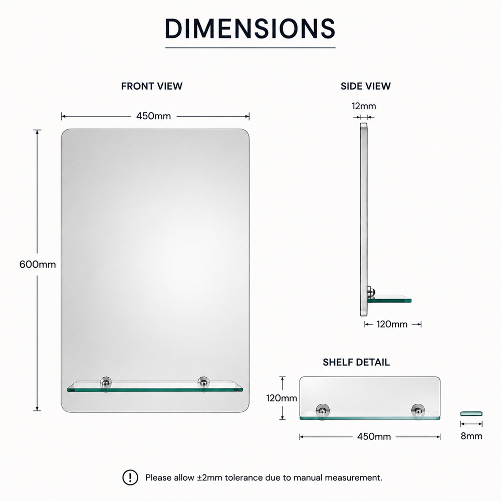 Go Bathrooms Nuto Rectangular Bathroom Mirror with Glass Shelf 450 x 600mm Image 7