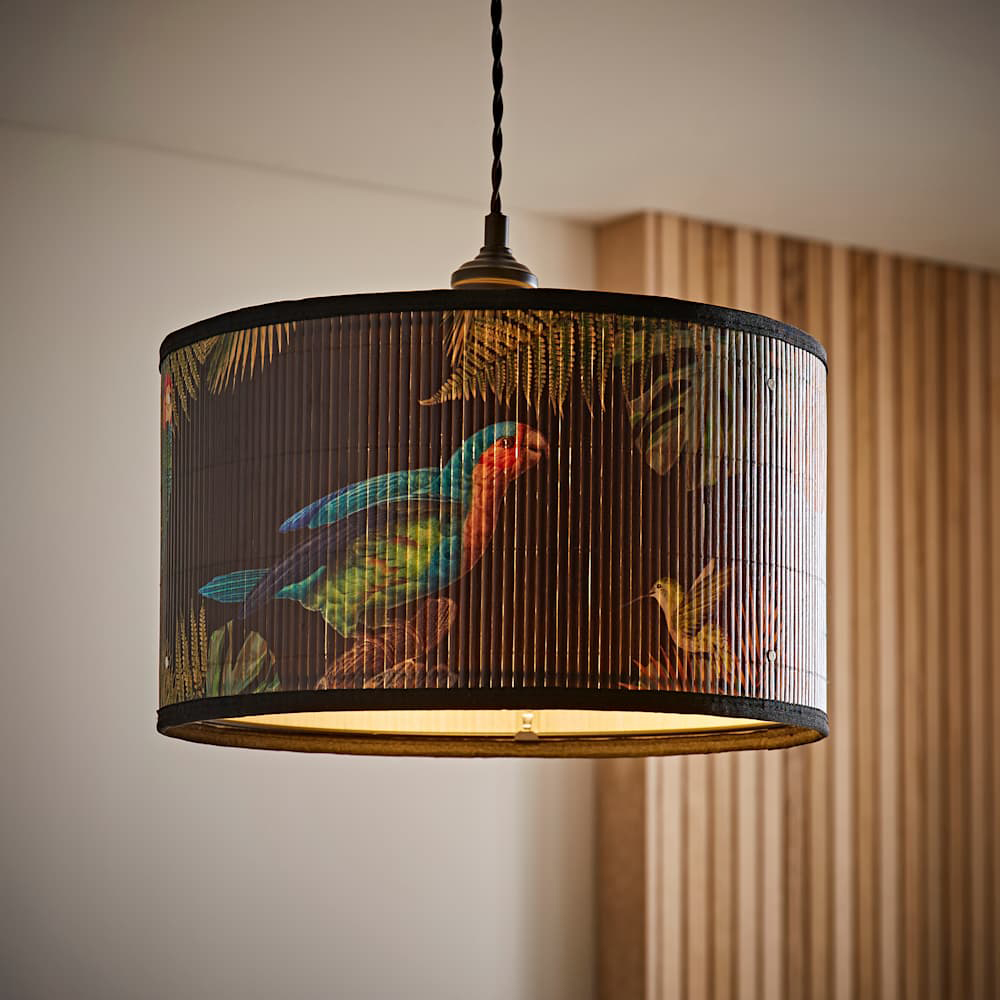 ValueLights Daintree Dark Jungle Bamboo Drum Medium Ceiling Lamp Shade Image 3