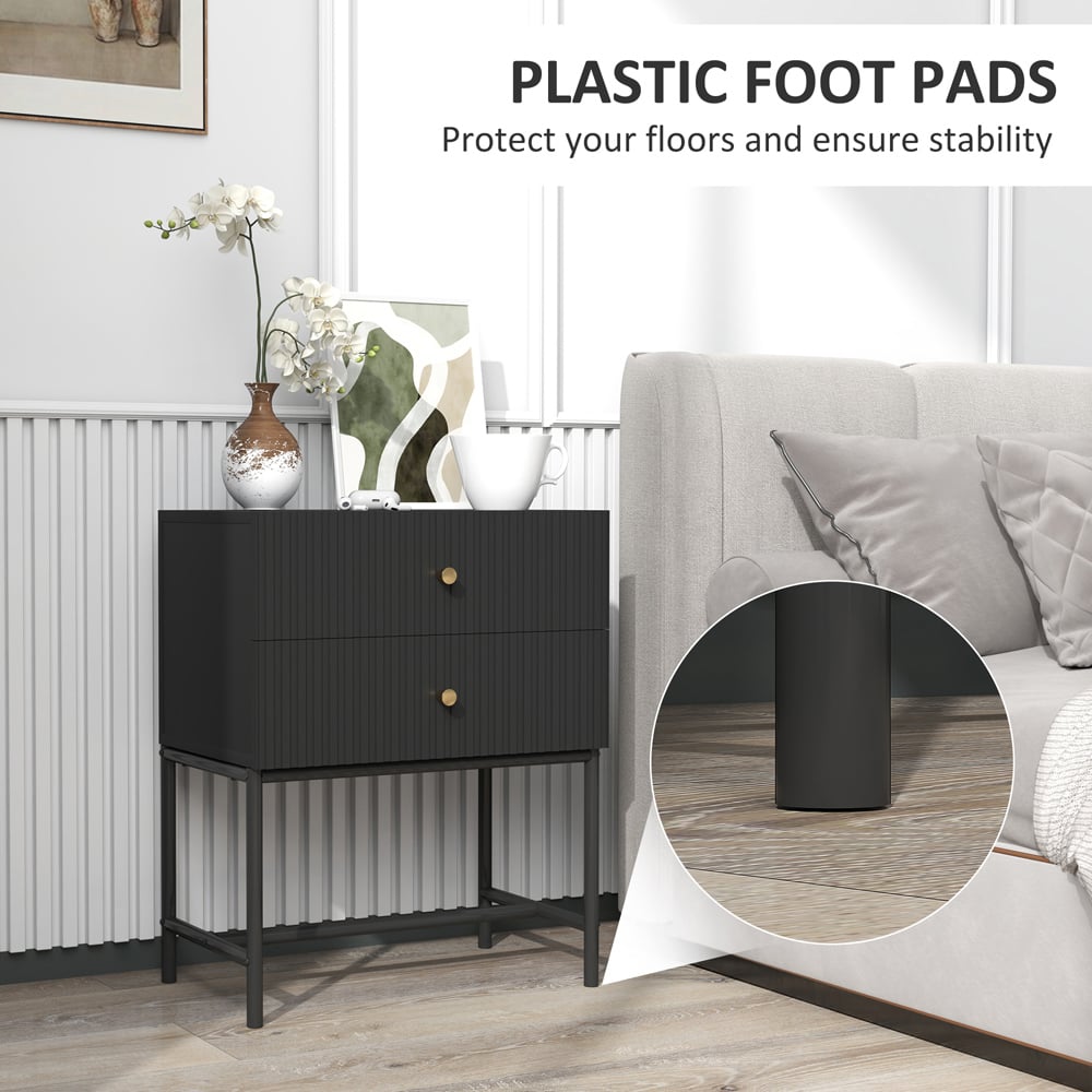 Portland 2 Drawer Black Modern Bedside Table Image 6
