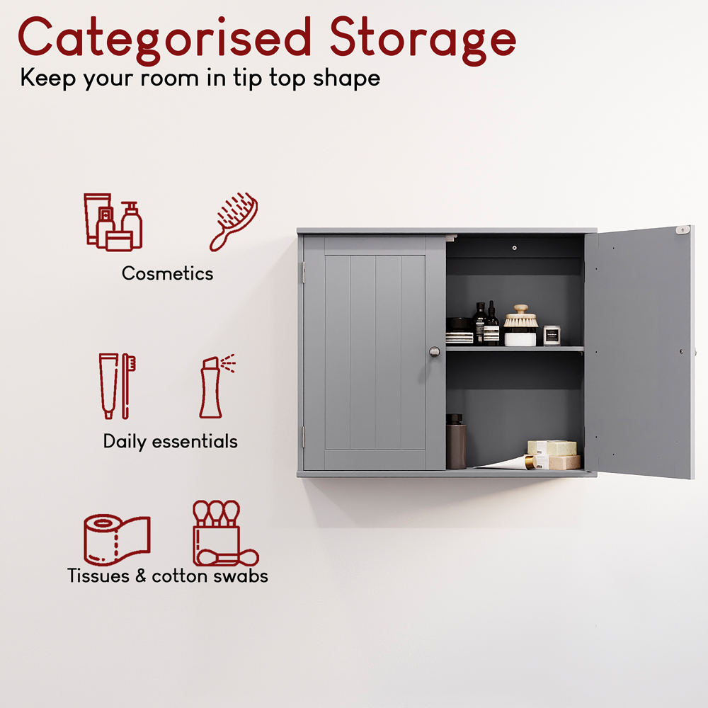 Bath Vida Priano 2 Door Grey Wall Mounted Bathroom Cabinet Image 6