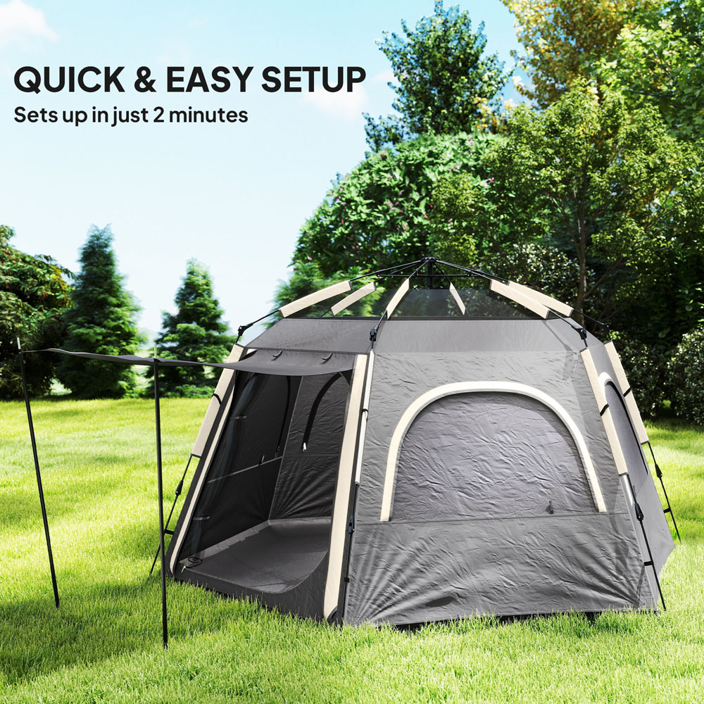 Outsunny 4 Person Instant Easy Setup Dome Camping Tent Dark Grey Image 4