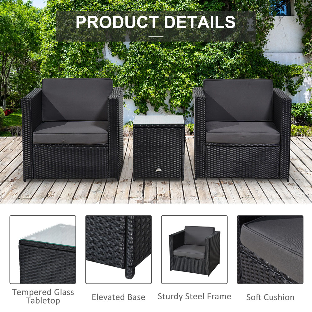 Outsunny 2 Seater Black Rattan Bistro Set Image 6