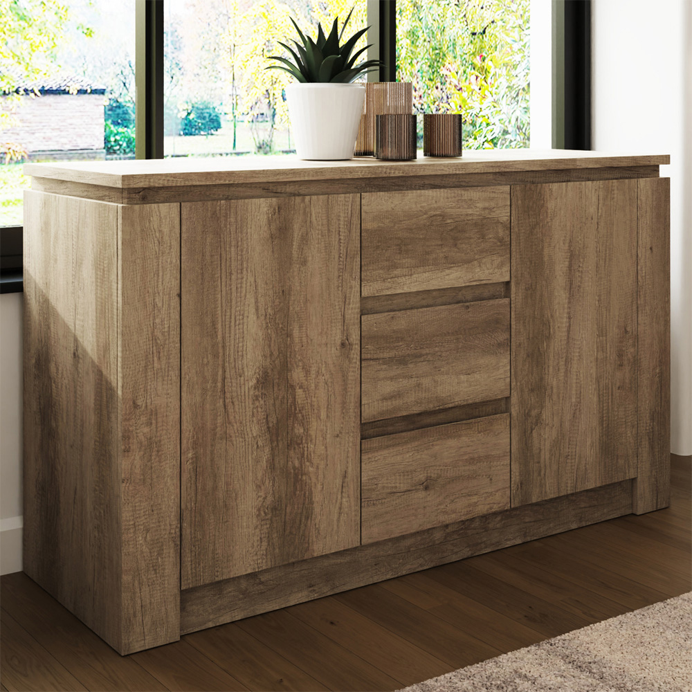 GFW Canyon 2 Door 3 Drawer Oak Grey Sideboard Image 1