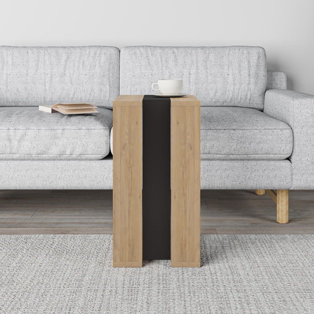 Decortie Muju Oak and Silky Black C Shape Side Table with Side Support Image 4