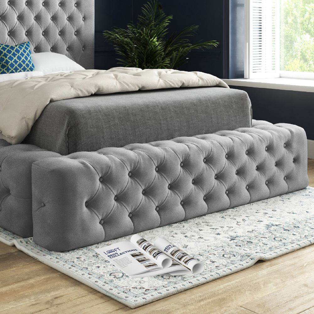 Grand Milan Grey Small Single Upholstered Bed Frame with Pleated Chesterfield Headboard Image 4