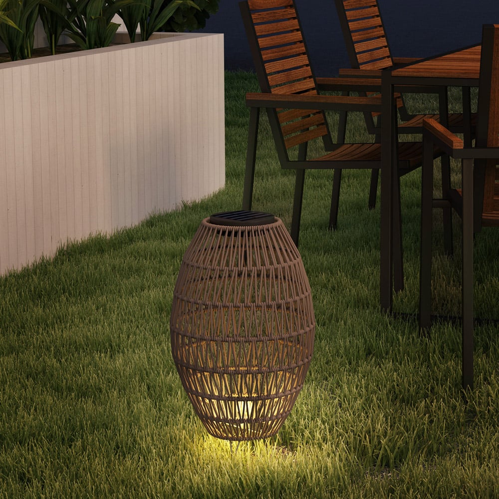 Outsunny Dark Brown Rattan Solar Lamp Image 4