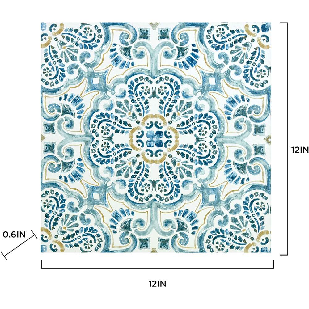 Floorpops Fontaine Blue Tan and White Peel and Stick Floor Tile 30.48 x 30.48cm 10 Pack Image 9